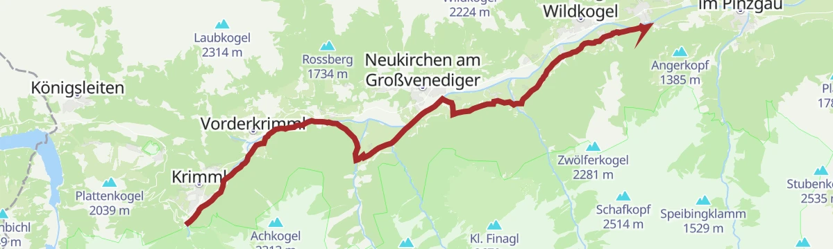 Route map: Tälerweg von Mühlbach bis Krimml